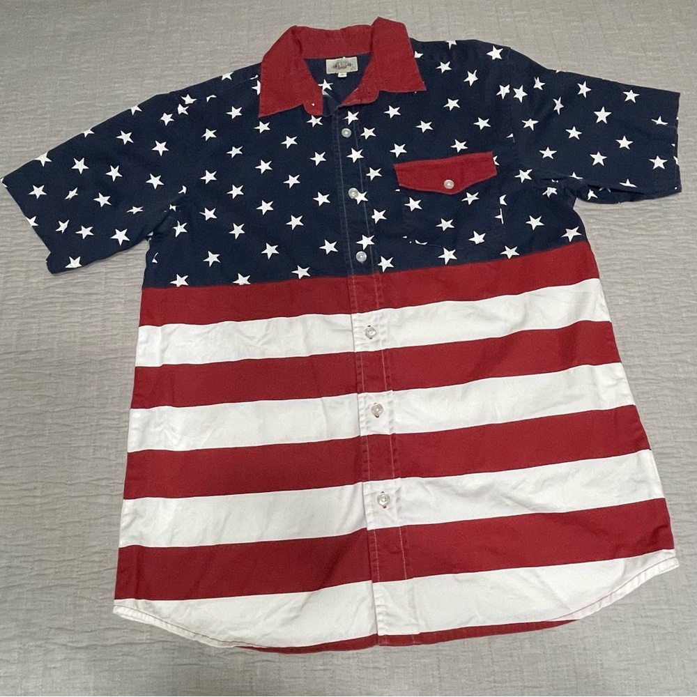 American Legacy Men’s Size M Button Up Shirt America Flag Red Pocket Collar 4th